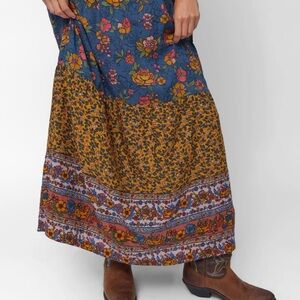 NATURAL LIFE Blue and Mustard Patchwork Floral Maxi Skirt